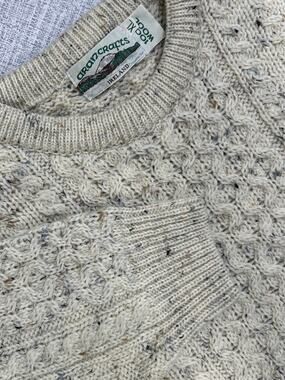Aran Crafts Sweater Mens XL Beige Merino Wool Cable Knit Fisherman Crew Ireland